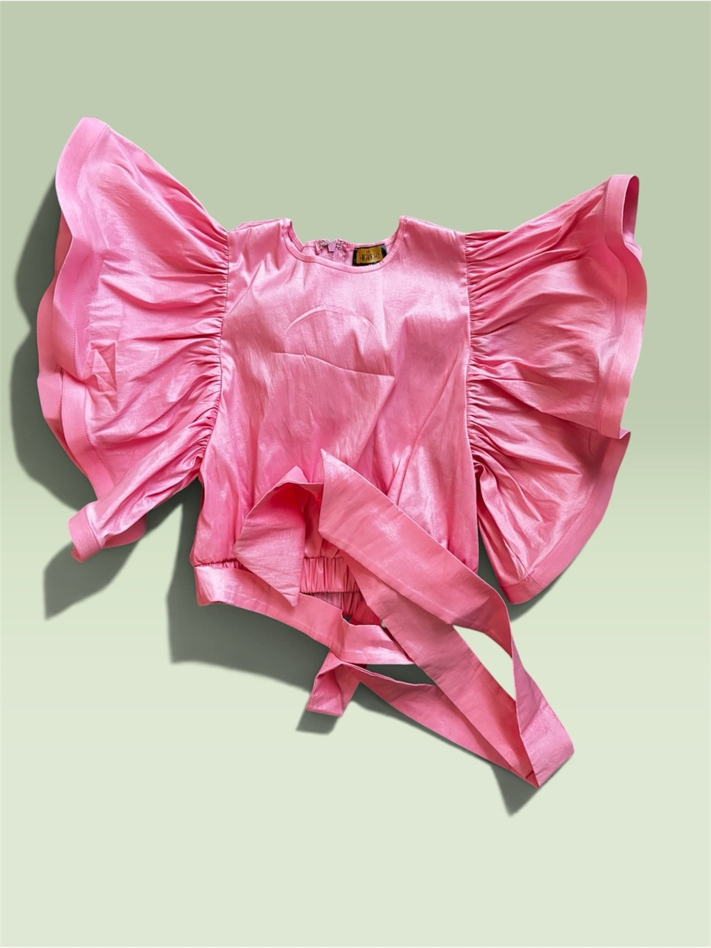 Cute Women's Pink Flutter Sleeve taffeta Wrap Top